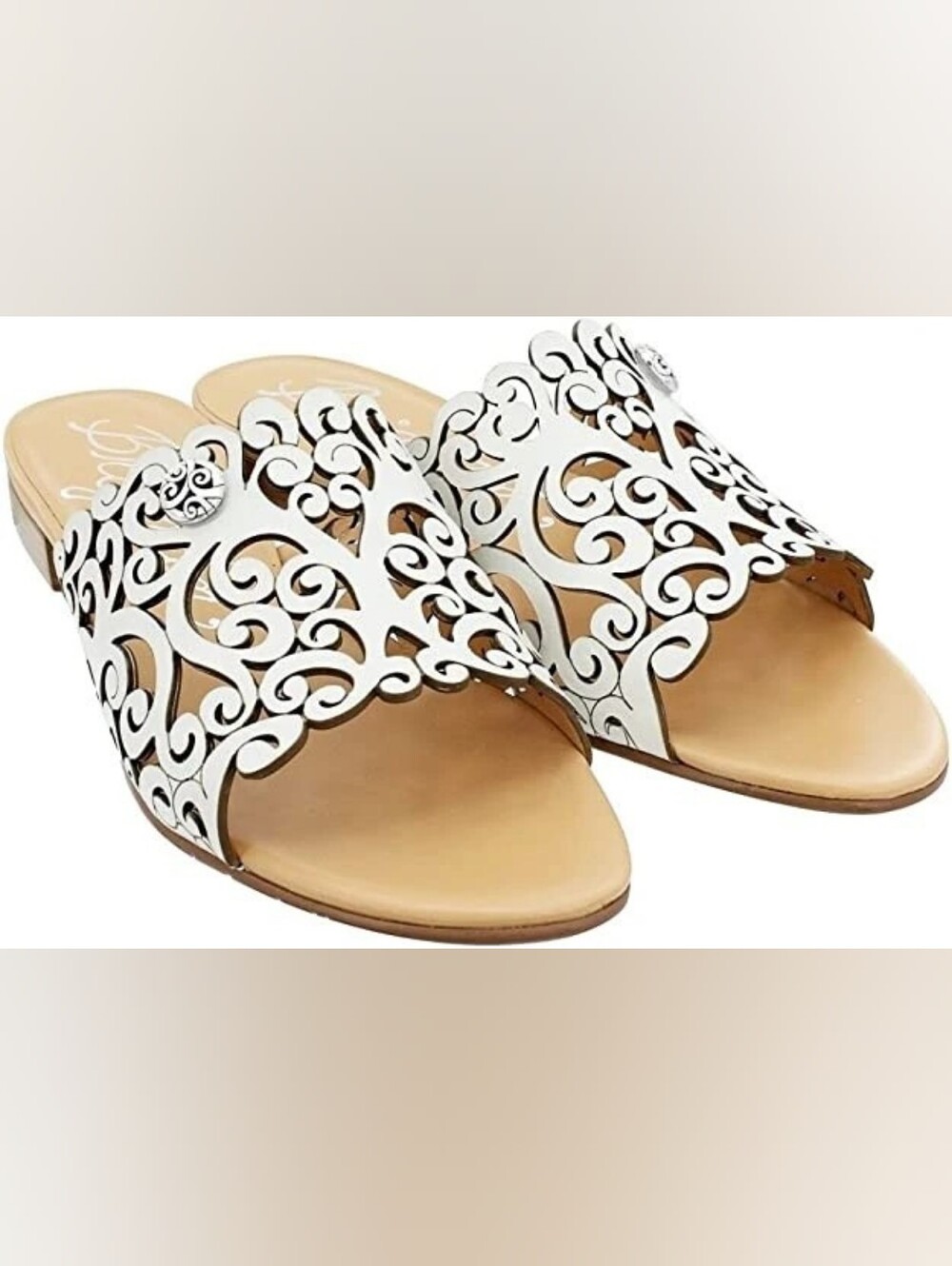 Brighton Nala Optic White Laser Cut Leather Sandal ** Size 8.5